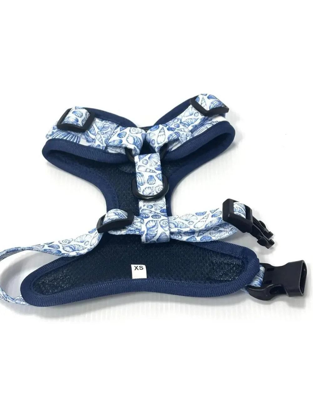 Pet Dog Harness XS - Blue & White Sea Shell Print - Mesh Padded ,Adjustable -NEW